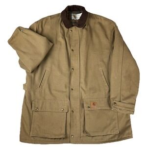 Vintage Carhartt USA Union Made Blanket‎ Lined Duck Chore Coat Brown Corduroy XL